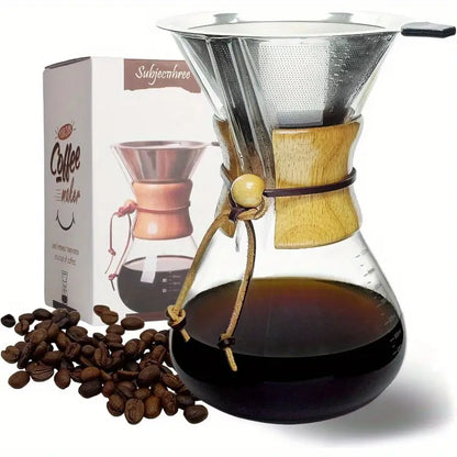 Pour Over Coffee Maker Set 8 Cup Glass Coffee Pot Dripper Carafe with Filter 8 Cup 28oz