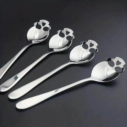 5pcs stainless steel Halloween spoon multi-functional kitchen utensil, with skull head design and holes, perfect for stirring, desserts, coffee and home