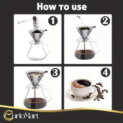 Drip Coffee Maker Set with Tea Ball Stainl Steel Pour Over Coffee Filter Reusable Dripper for Perfect Coffee and LooseLeaf Tea Brewing