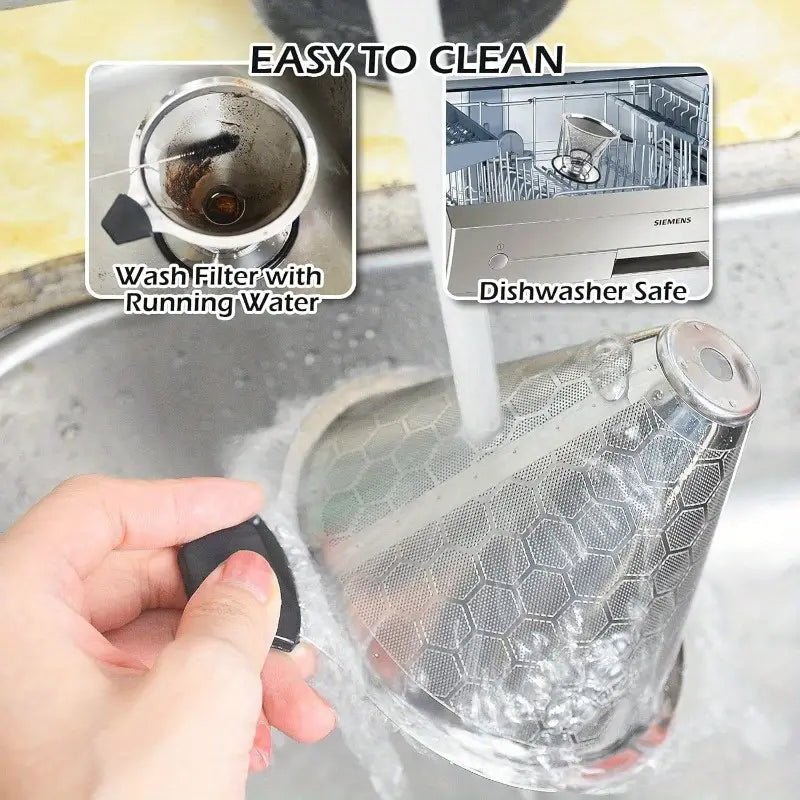 Reusable Coffee Filter Profional Manual Stainl Steel Coffee Dripper Cone Coffee Strainer Paperl Coffee Maker for 24 people with Removable Cup Stand Cleaning Brush Coffee Scoop