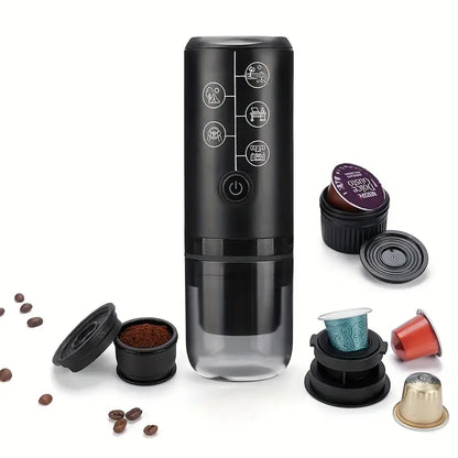 3-in-1 Portable Espresso Machine, 17BAR Extraction, USB-C Rechargeable, Compatible with Original Capsules and Coffee Grounds, Ideal for Camping, Picnics, Travel, and Car Use, Camping Coffee Maker | Modern Coffee Maker | Durable Plastic Body