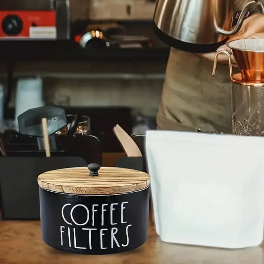 Rustic Wooden Coffee Filter Rack with Lid - Durable, Easy-to-Clean Storage for Filters and Accessories, Perfect for Kitchen Countertop Decor | Rustic Style | Wooden Construction, Pod Baskets