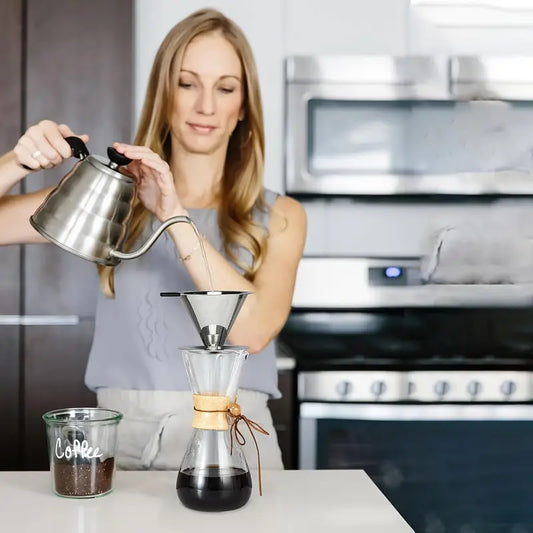 Stainless Steel 1pc Pour Over Coffee Dripper - Double Mesh Fine Strainer for Single Cup Brew, Integrated Cone Design with Black Handle, Paperless Slow Drip Coffee Filter for Home or Cafe, Precise Coffee Filtering | Easy Handling | Fine Mesh Strainer