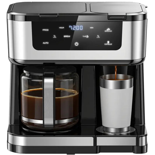 Programmable 12-Cup Drip Coffee Maker with K-Cup Compatibility | Auto Shut-Off, Spill-Free Spout, One-Touch Brewing, Modern Black Design - Durable Plastic Construction for Home, Office, Commercial Use - Stylish, Efficient, Smart Appliance